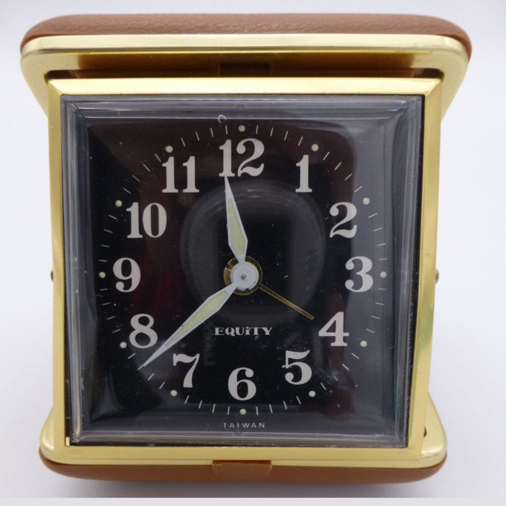 Equity Brown With Gold Trim Wind Up Travel Alarm Clock